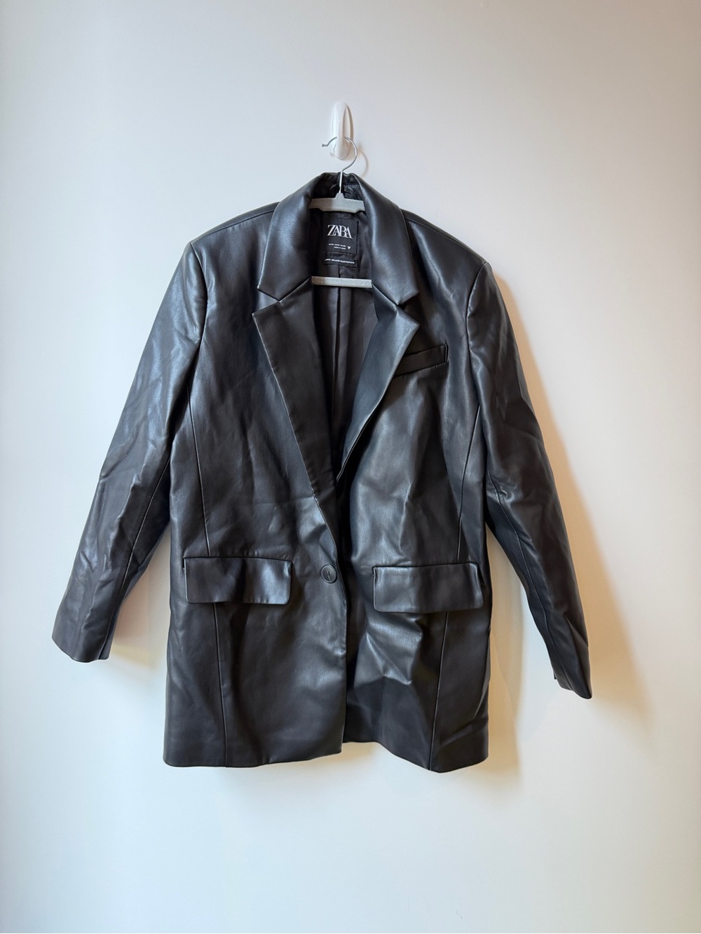 Zara Black Faux Leather Blazer Jacket with Notch Lapel